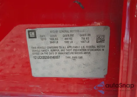 2014 Chevrolet Sonic Lt Auto from USA, damaged, VIN 1G1JC6SG5E4149067